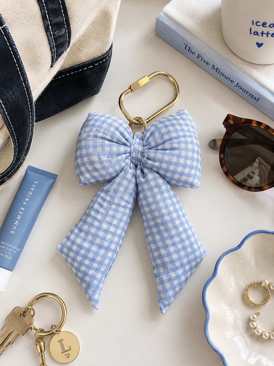 Coastal Gingham Plush Bag Bow