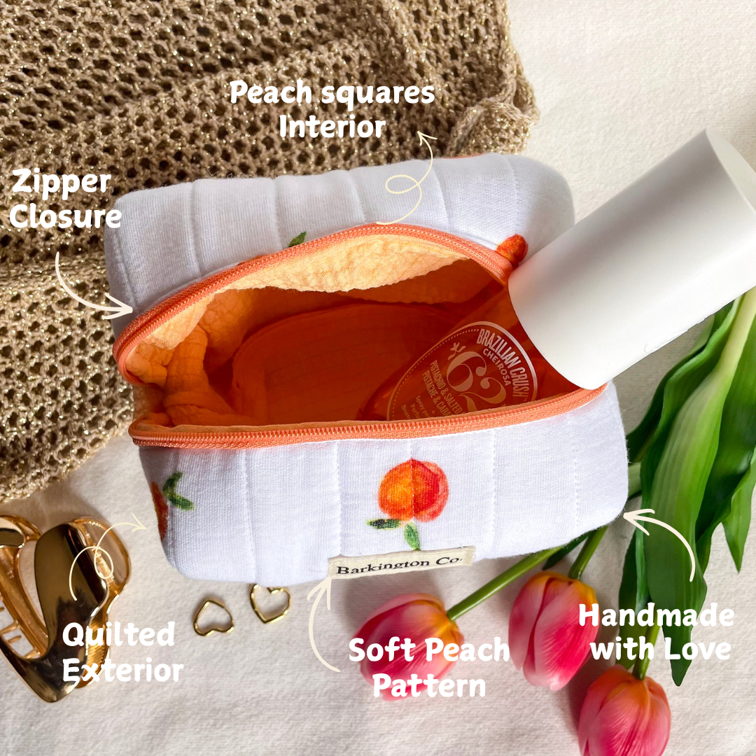 'Peach Glow' Quilted Make-up Bag