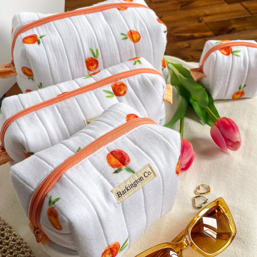 'Peach Glow' Quilted Make-up Bag