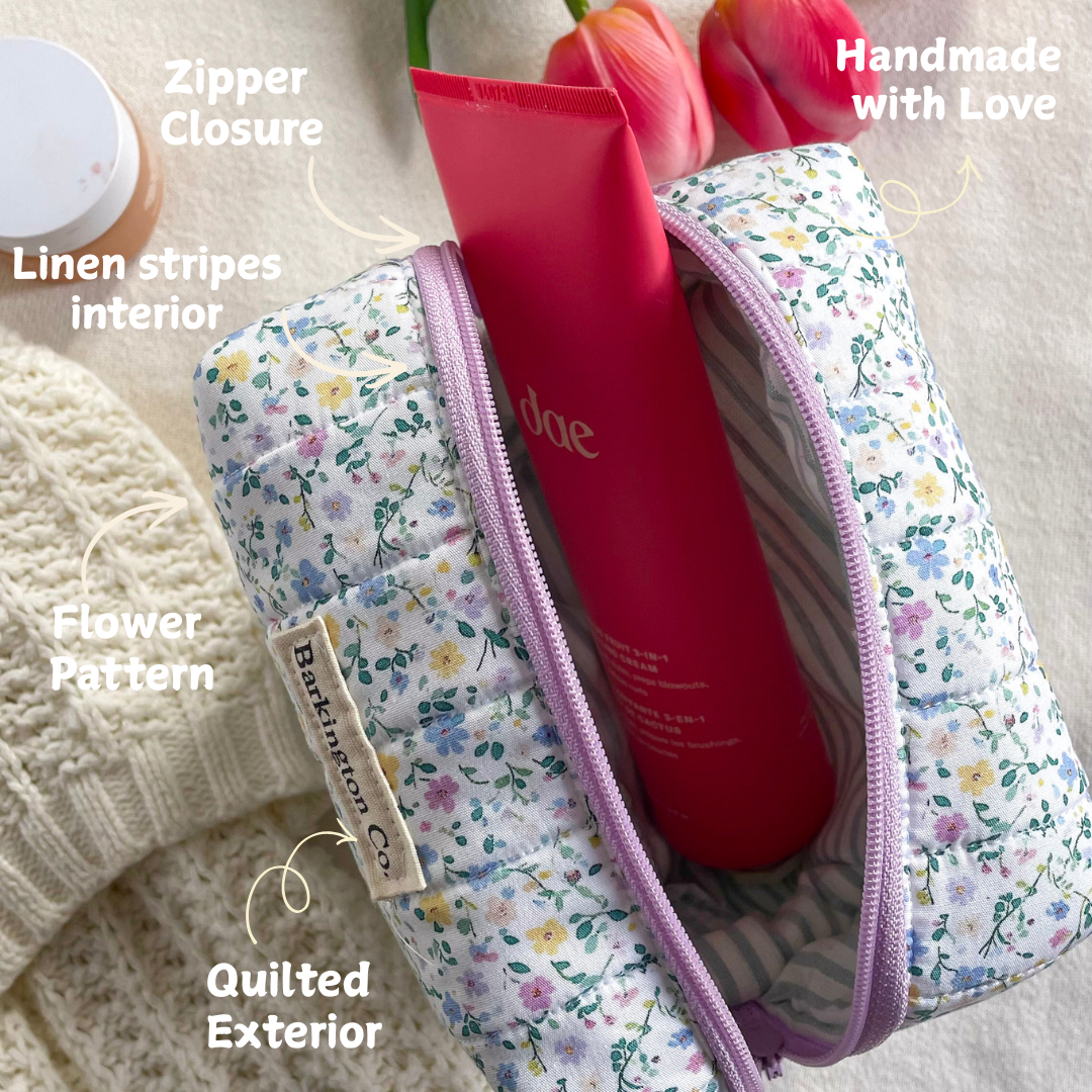 'Wildflower Kiss' Quilted Make-up Bag