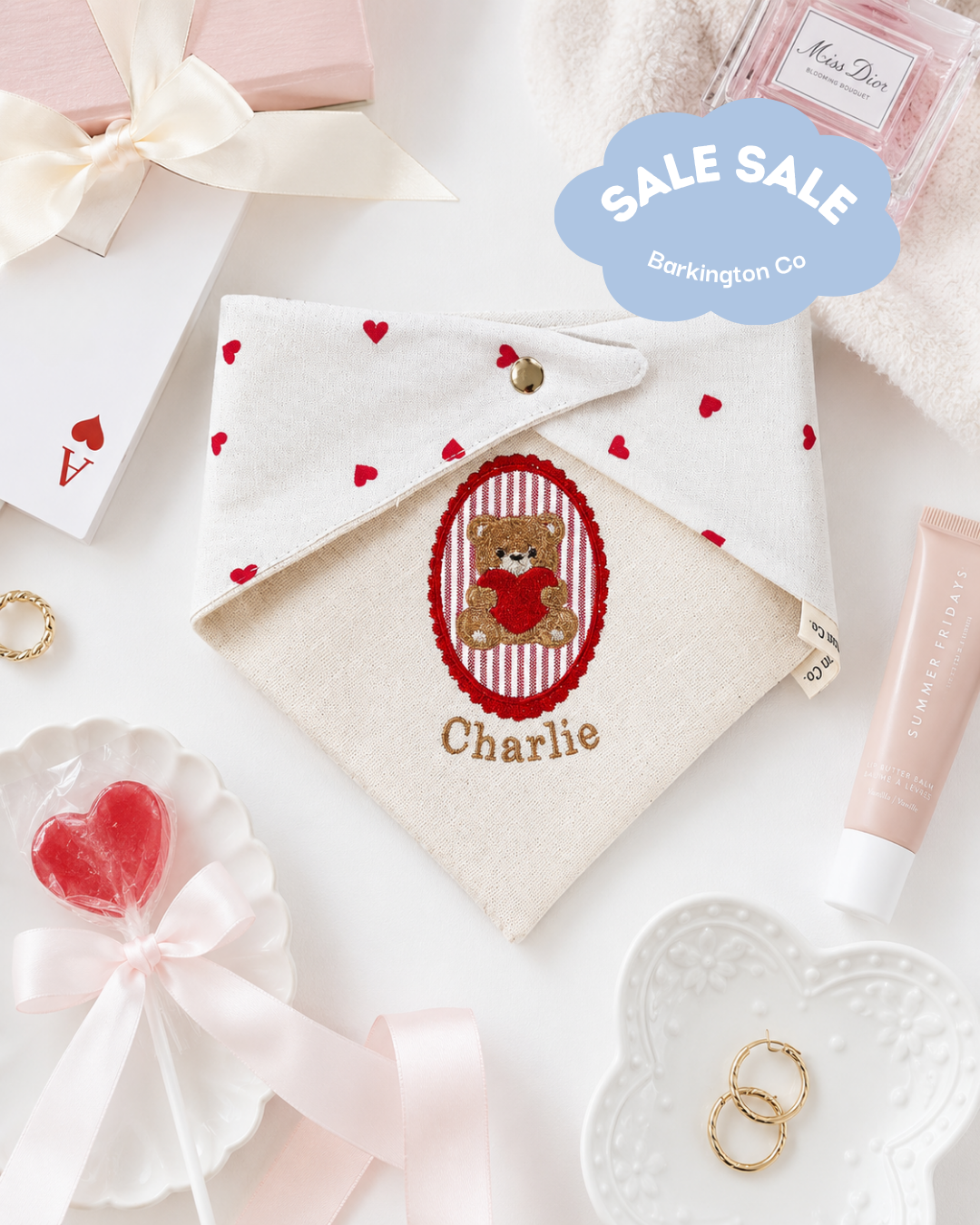 'Beary Loved' Reversible Custom Embroidered Bandana