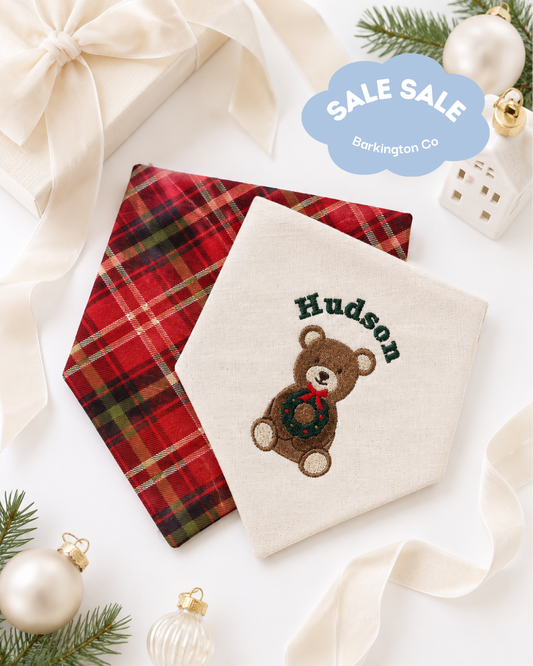 'Beary Festive' Reversible Embroidered Bandana