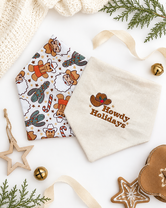 'Howdy Holidays' Reversible Embroidered Bandana