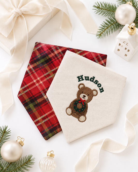 'Beary Festive' Reversible Embroidered Bandana
