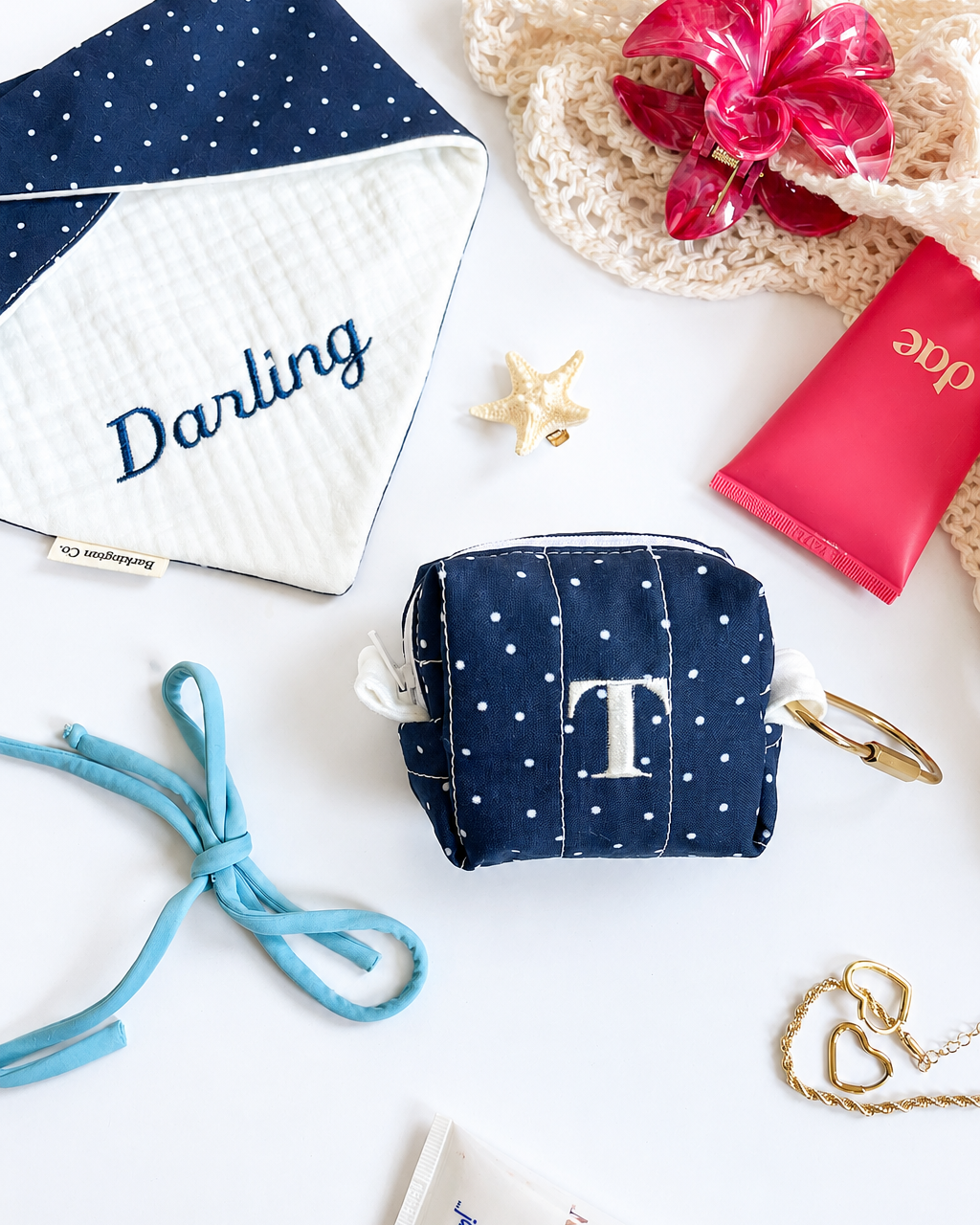 'Sunday in Navy' Custom Embroidered Treat Pouch