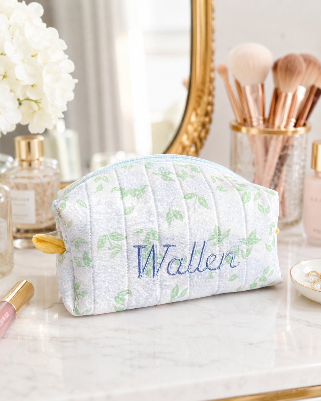 'Soft Breeze' Custom Embroidered Cosmetic Bag