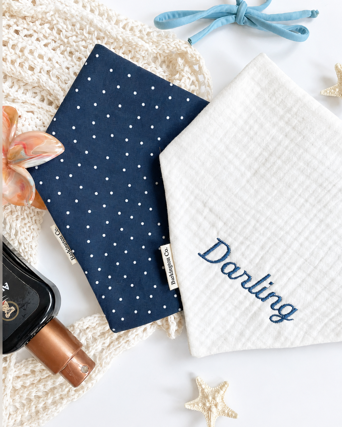 'Sunday in Navy' Reversible Embroidered Bandana