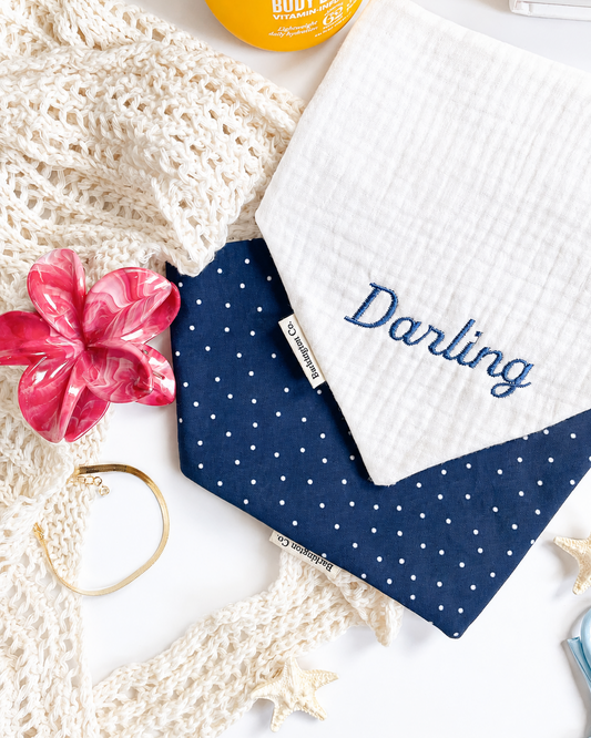 'Sunday in Navy' Reversible Embroidered Bandana