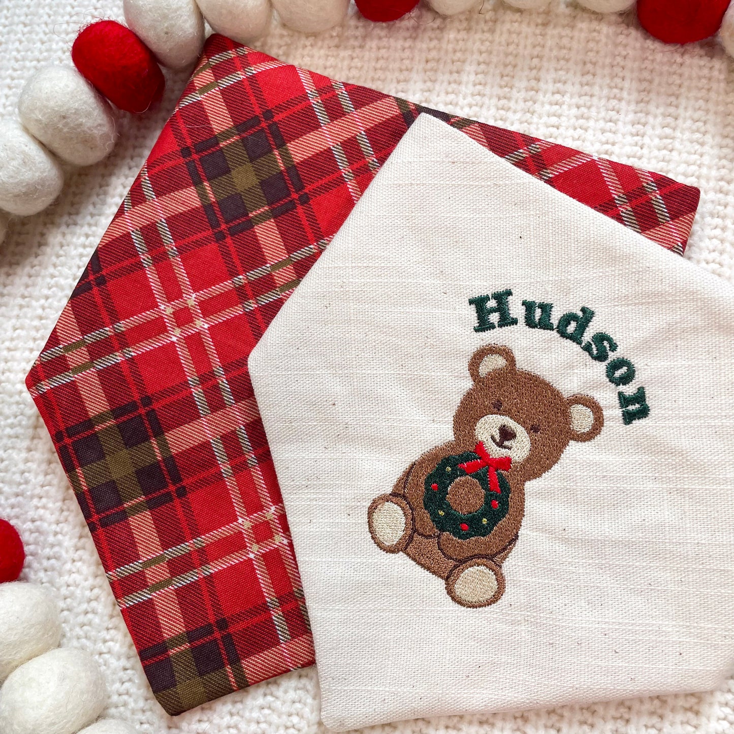 'Beary Festive' Reversible Embroidered Bandana