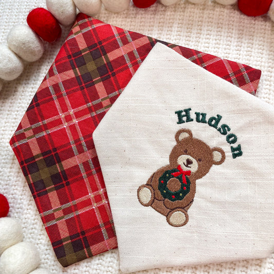 'Beary Festive' Reversible Embroidered Bandana