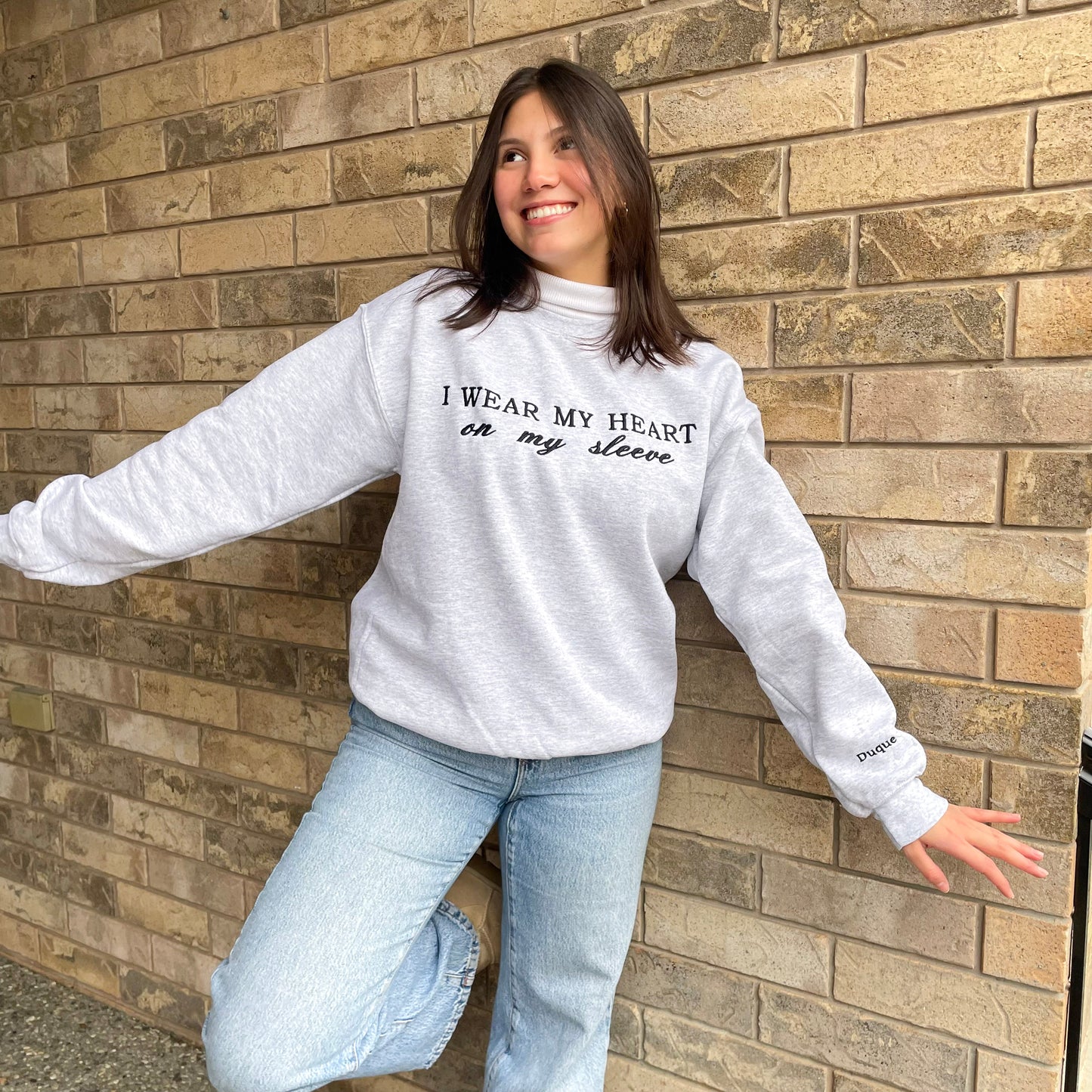' I wear my heart on my sleeve' Embroidered Sweater