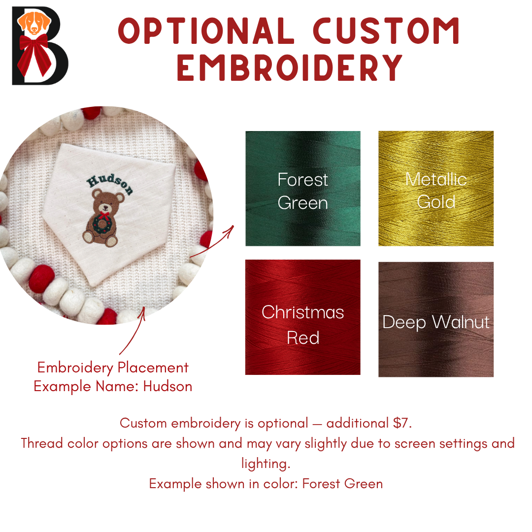 'Beary Festive' Reversible Embroidered Bandana