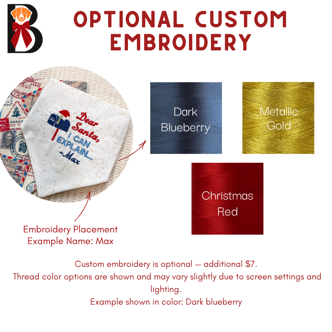 'North Paw Express' - Reversible Embroidered Bandana