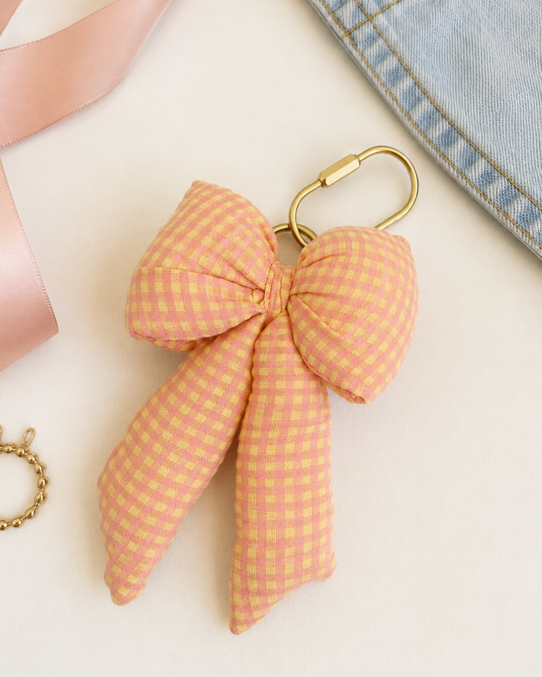 Golden Gingham Plush Bag Bow